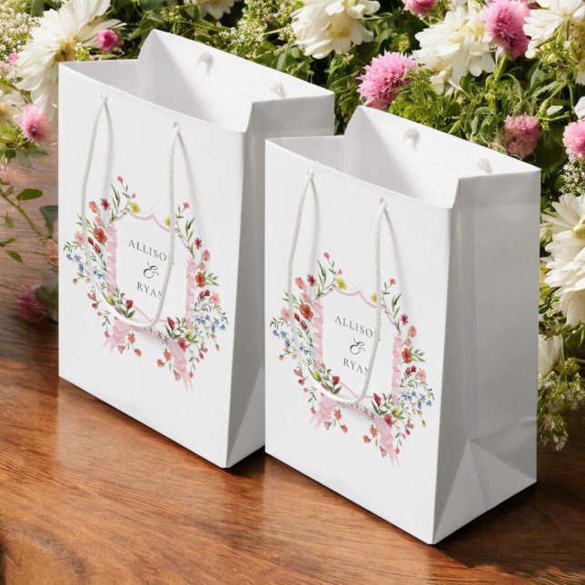Whimsical Garden Wedding Crest Monogram Medium Gift Bag (Creator Uploaded)