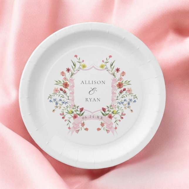 Whimsical Garden Wedding Crest Monogram Paper Plate (Creator Uploaded)
