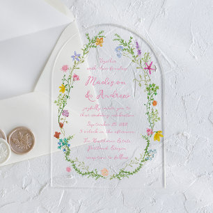 Whimsical Garden Wildflower Arch Wedding Acrylic Invitations
