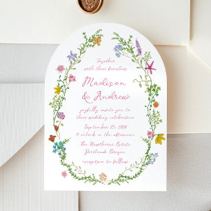 Whimsical Garden Wildflower Arch Wedding Invitation