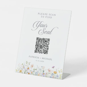 Whimsical Garden Wildflower Seating Chart QR Code Pedestal Sign