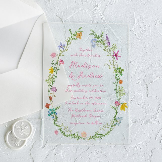 Whimsical Garden Wildflower Wedding Acrylic Invitations (Creator Uploaded)