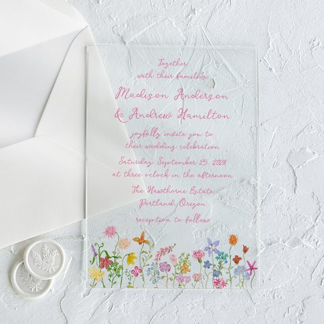 Whimsical Garden Wildflower Wedding Acrylic Invitations (Creator Uploaded)