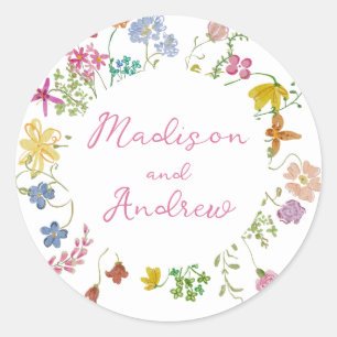 Whimsical Garden Wildflower Wedding Classic Round Sticker