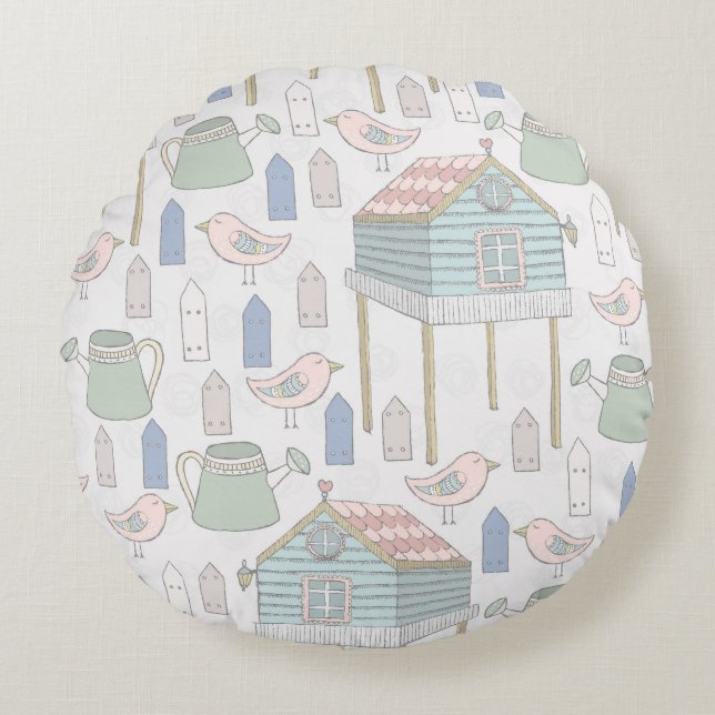 Whimsical Gardener Round Cushion (Front)