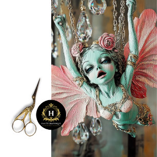 Whimsical Gargoyle Fairy Pink Green Decoupage  Tissue Paper