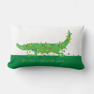 Whimsical Gator in Lights Throw Pillow
