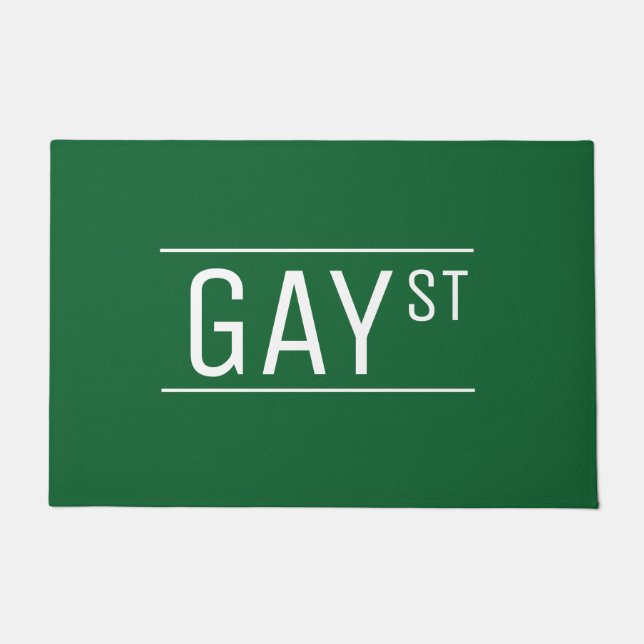 Whimsical Gay Street Sign Pride Queer LGBTIQ Party Doormat (Front)