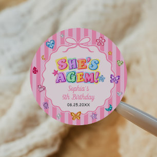 Whimsical Gemstone Colourful Girl Birthday Party Classic Round Sticker