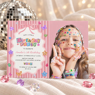 Whimsical Gemstone Girl Birthday Party Photo Invitation