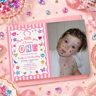 Whimsical Gemstone Jewel Girl 1st Birthday Party Invitation