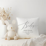 Whimsical Gender Neutral Baby Details Cushion<br><div class="desc">Introducing our whimsical gender-neutral baby details throw pillow—perfect for any season, whether it's fall, winter, spring, or summer! This pillow has a boho-chic vibe with modern, elegant calligraphy and a minimalist black-and-white design. It's pretty and unique, with a touch of vintage shabby chic, making it perfect for both boys and...</div>