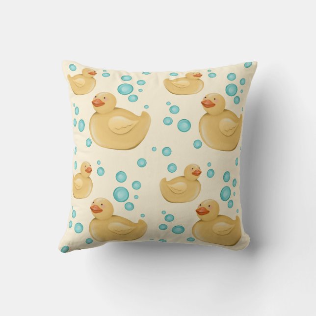 Whimsical Gender Neutral Duck Bubble Throw Pillow (Back)