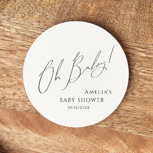 Whimsical Gender Neutral Oh Baby Round Paper Coaster