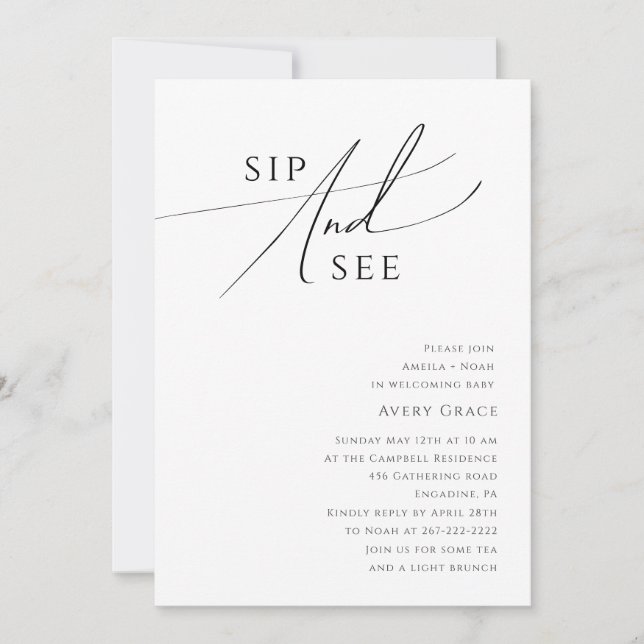 Whimsical Gender Neutral Sip And See  Invitation (Front)