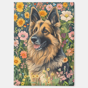 Whimsical German Shepherd in a Flower Garden Magnet