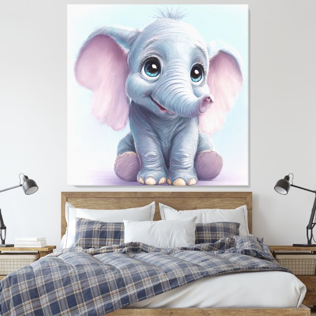 Whimsical Ghibli-Inspired Baby Elephant Art Print (Insitu(Bedroom))