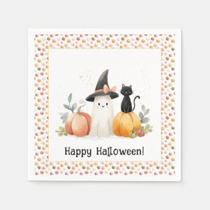 Whimsical Ghost and Black Cat Halloween Napkin