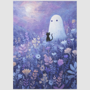 Whimsical Ghost and Cat in Twilight Meadow Tissue Paper