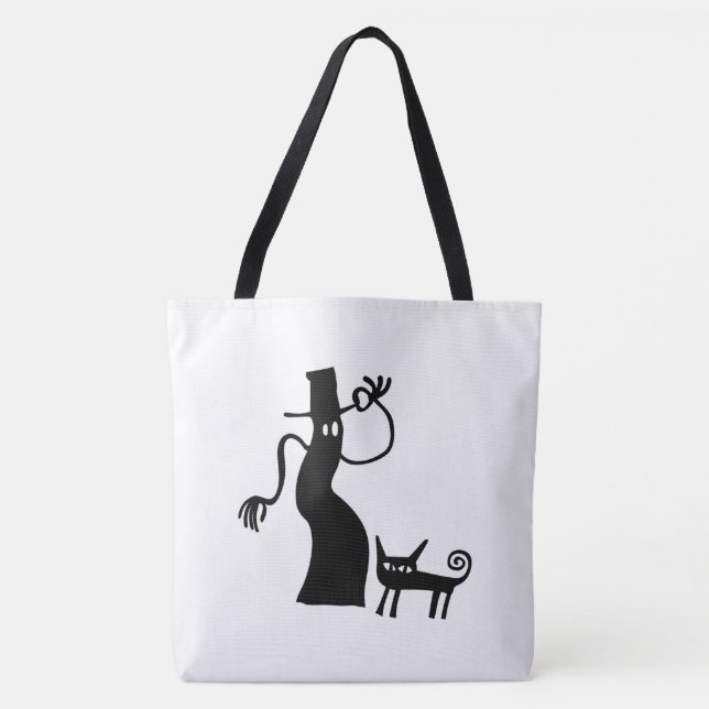 Whimsical Ghost and Cat Tote Bag (Front)