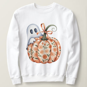 Whimsical Ghost and Floral Pumpkin Peek Halloween  Sweatshirt