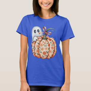 Whimsical Ghost and Floral Pumpkin Peek Halloween  T-Shirt