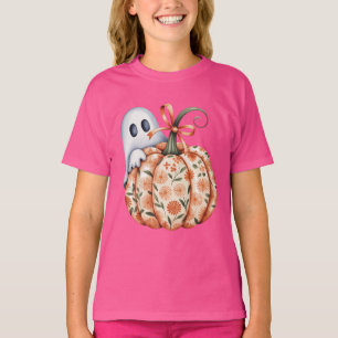 Whimsical Ghost and Floral Pumpkin Peek Halloween T-Shirt