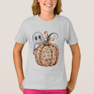 Whimsical Ghost and Floral Pumpkin Peek Halloween  T-Shirt