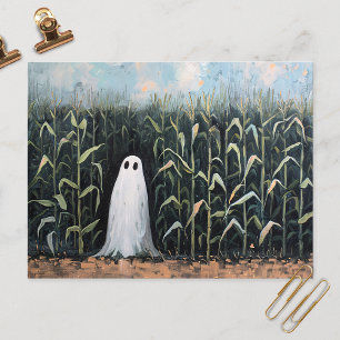 Whimsical Ghost Corn Field Painting Postcard