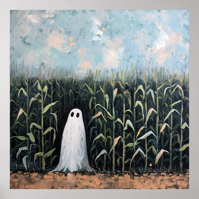 Whimsical Ghost Corn Field Painting Poster (Front)