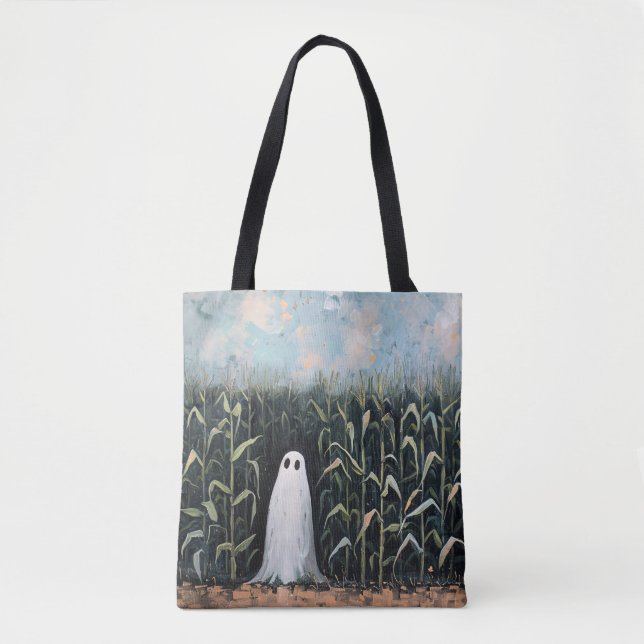 Whimsical Ghost Corn Field Painting Tote Bag (Front)