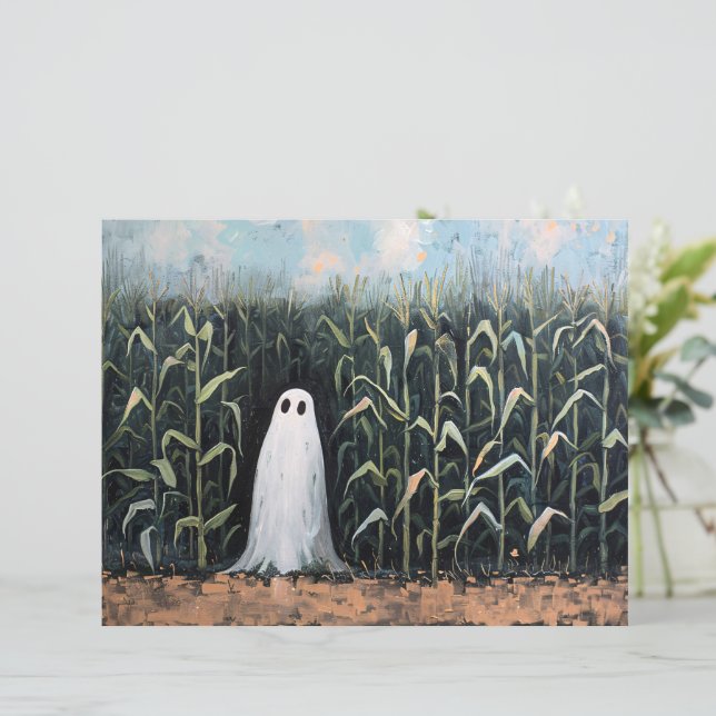 Whimsical Ghost Corn Field Scrapbook Paper (Standing Front)