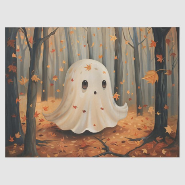 Whimsical Ghost Cute Fall Decoupage Tissue Paper (Front)