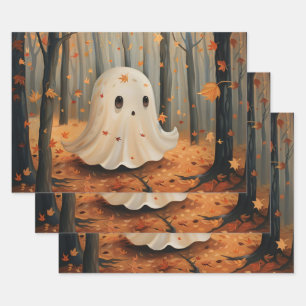 Whimsical Ghost Cute Fall Decoupage Wrapping Paper Sheet