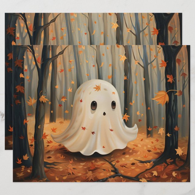 Whimsical Ghost Cute Fall Scrapbook Paper (Front/Back)