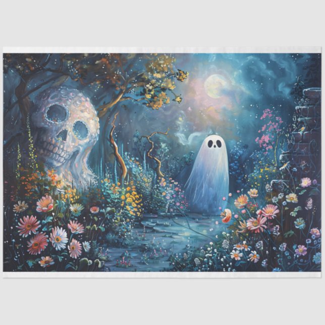 Whimsical Ghost Garden Walking Path Decoupage Tissue Paper (Front)