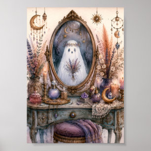 Whimsical Ghost Mirror Vanity Floral Whimsigoth Poster