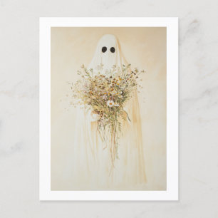 Whimsical Ghost with Wildflowers Postcard