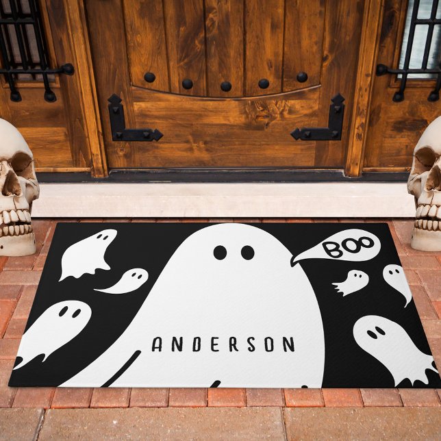 Whimsical Ghosts Custom Name  Doormat (The perfect door mat to greet guests and Trick-or-Treaters this Halloween.)