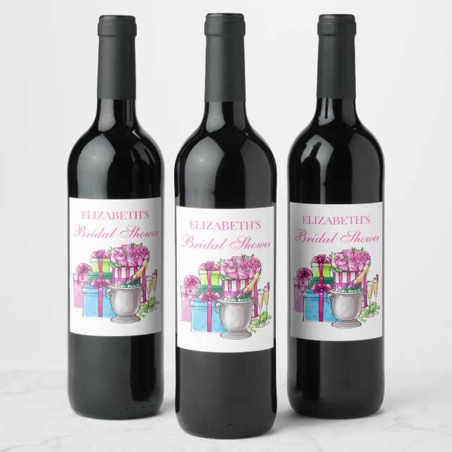 Whimsical Gifts Champagne Roses Bridal Shower Wine Label (Bottles)