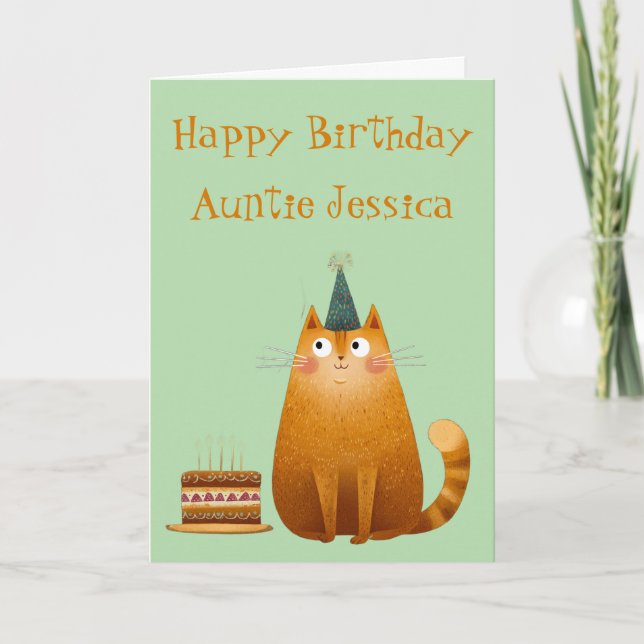 Whimsical Ginger Cat Birthday Card (Front)