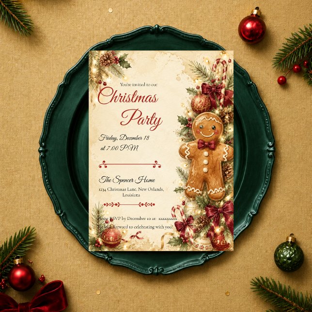 Whimsical Gingerbread Christmas Party Invitation (Creator Uploaded)