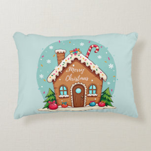 Whimsical Gingerbread House Christmas Scene Decorative Cushion