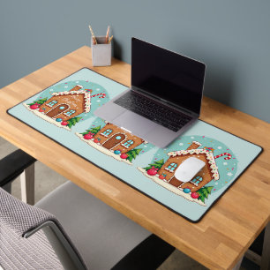 Whimsical Gingerbread House Christmas Scene Desk Mat