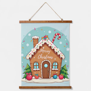 Whimsical Gingerbread House Christmas Scene Hanging Tapestry