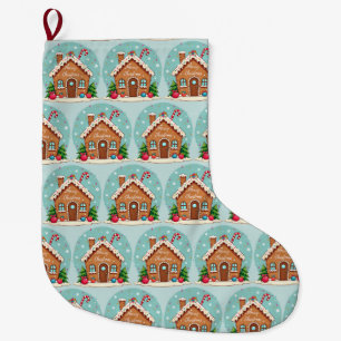 Whimsical Gingerbread House Christmas Scene Large Christmas Stocking