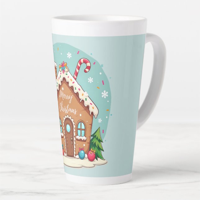 Whimsical Gingerbread House Christmas Scene Latte Mug (Right Angle)