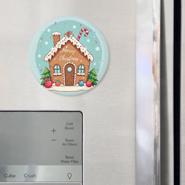 Whimsical Gingerbread House Christmas Scene Magnet (In Situ (Fridge))