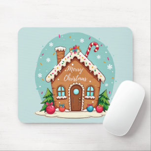 Whimsical Gingerbread House Christmas Scene Mouse Pad