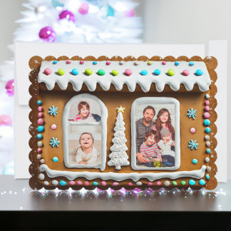 Whimsical Gingerbread House Family Photo Christmas Holiday Card